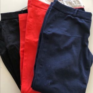 J.Crew PantS Lot of 3 Red, Black & Navy Size 10